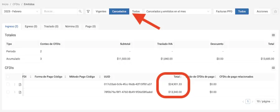cfdi cancelados no considerados por el SAT